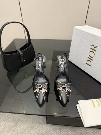 Uubags Dior slingback pumps with black trim and a bow detail in black 8.5cm