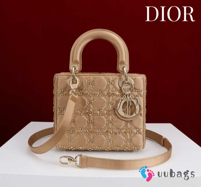 Uubags Lady Dior Small Bag In Beige Beaded Cannage Embroidery Bag 20x16.5x8cm - 1