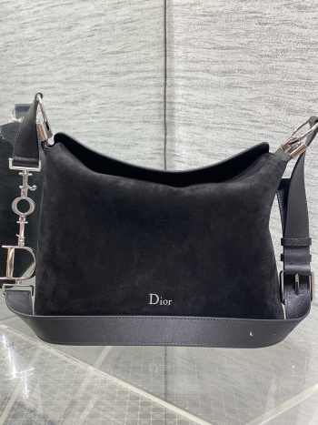 Uubags Dior Hobo Bag in Black Suede & Smooth Calfskin With Silver Hardware 28x24x8cm