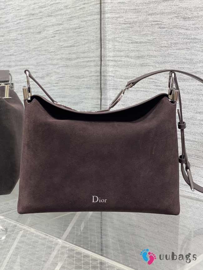 Uubags Dior Hobo Bag in Dark Brown Suede & Smooth Calfskin With Silver Hardware 28x24x8cm - 1