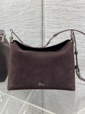 Uubags Dior Hobo Bag in Dark Brown Suede & Smooth Calfskin With Silver Hardware 28x24x8cm
