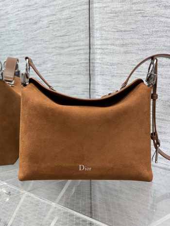 Uubags Dior Hobo Bag in Tan Suede & Smooth Calfskin With Silver Hardware 28x24x8cm