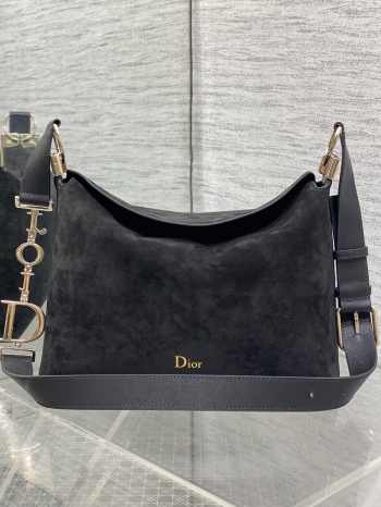 Uubags Dior Hobo Bag in Black Suede & Smooth Calfskin With Gold Hardware 28x24x8cm