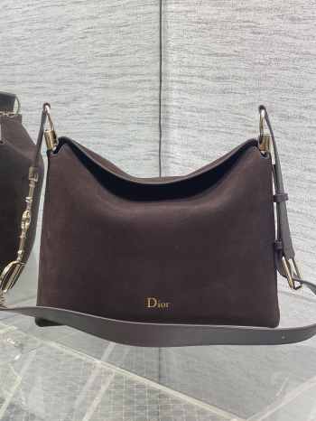 Uubags Dior Hobo Bag in Dark Brown Suede & Smooth Calfskin With Gold Hardware 28x24x8cm