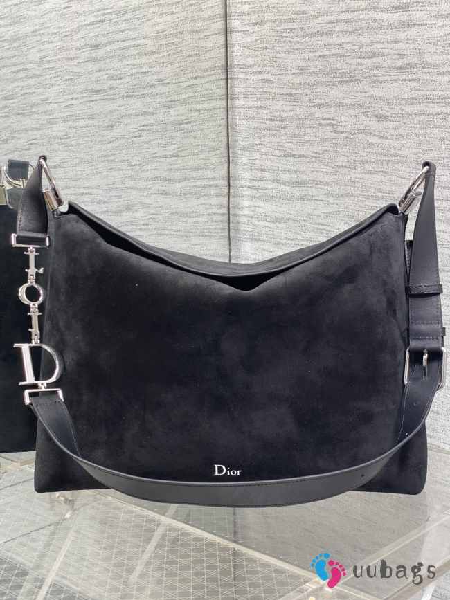 Uubags Dior Large Hobo Bag in Black Suede & Smooth Calfskin With Silver Hardware 39x29x11cm - 1