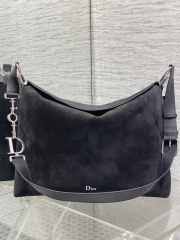 Uubags Dior Large Hobo Bag in Black Suede & Smooth Calfskin With Silver Hardware 39x29x11cm - 1