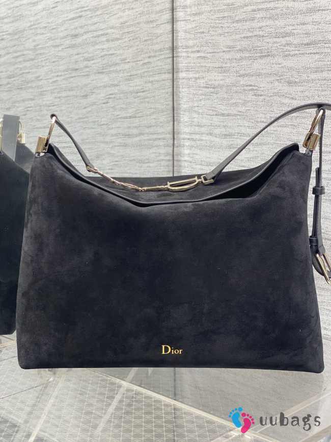 Uubags Dior Large Hobo Bag in Black Suede & Smooth Calfskin With Gold Hardware 39x29x11cm - 1