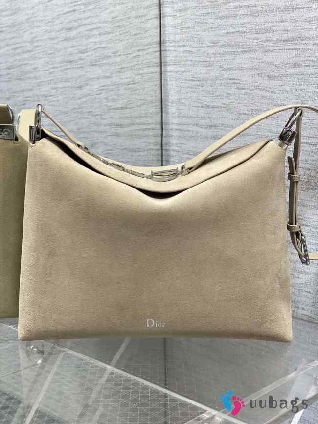 Uubags Dior Large Hobo Bag in Beige Suede & Smooth Calfskin With Silver Hardware 39x29x11cm - 1