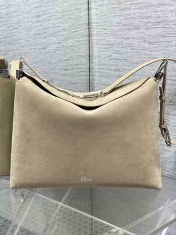 Uubags Dior Large Hobo Bag in Beige Suede & Smooth Calfskin With Silver Hardware 39x29x11cm