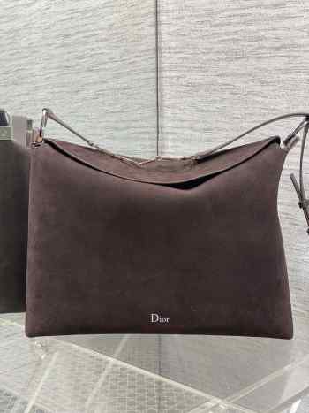 Uubags Dior Large Hobo Bag in Dark Brown Suede & Smooth Calfskin With Silver Hardware 39x29x11cm