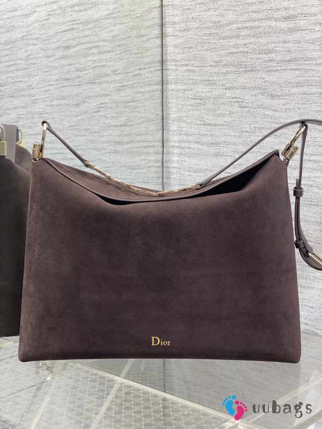Uubags Dior Large Hobo Bag in Dark Brown Suede & Smooth Calfskin With Gold Hardware 39x29x11cm - 1