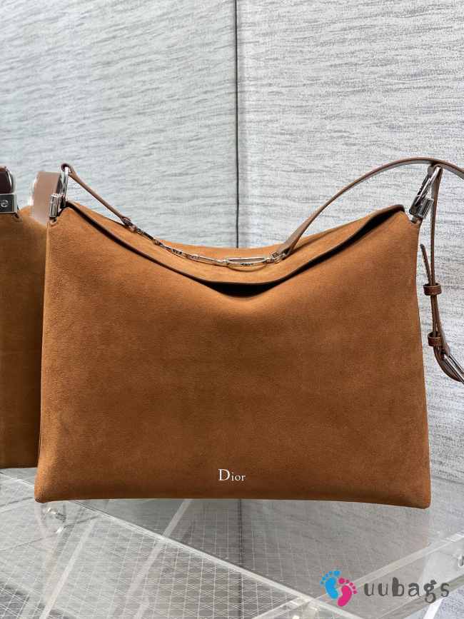 Uubags Dior Large Hobo Bag in Tan Suede & Smooth Calfskin With Silver Hardware 39x29x11cm - 1