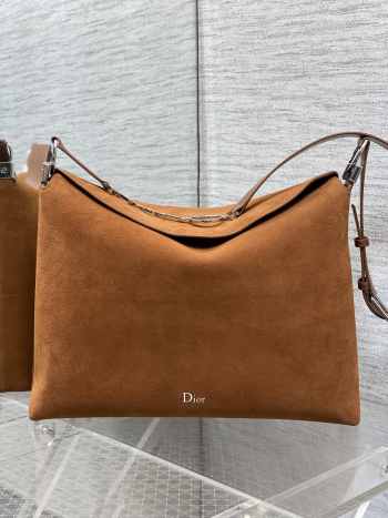 Uubags Dior Large Hobo Bag in Tan Suede & Smooth Calfskin With Silver Hardware 39x29x11cm