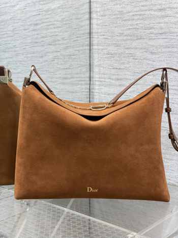 Uubags Dior Large Hobo Bag in Tan Suede & Smooth Calfskin With Gold Hardware 39x29x11cm