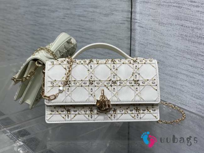 Uubags Miss Dior Micro Hand-Beaded Embroidered Top Handle Bag In White/Gold 24x7.5x14cm - 1