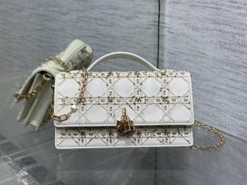 Uubags Miss Dior Micro Hand-Beaded Embroidered Top Handle Bag In White/Gold 24x7.5x14cm
