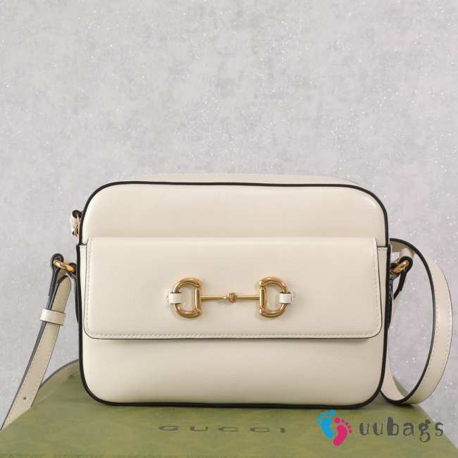 Uubags Gucci Horsebit 1955 Small White Leather Camera Bag 24.5x17x6.5cm - 1