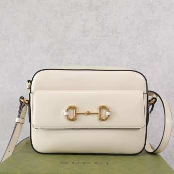 Uubags Gucci Horsebit 1955 Small White Leather Camera Bag 24.5x17x6.5cm