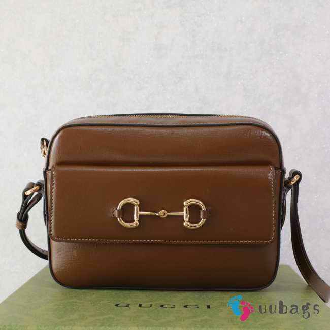 Uubags Gucci Small Horsebit 1955 Brown Leather Camera Bag 24.5x17x6.5cm - 1