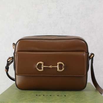 Uubags Gucci Small Horsebit 1955 Brown Leather Camera Bag 24.5x17x6.5cm