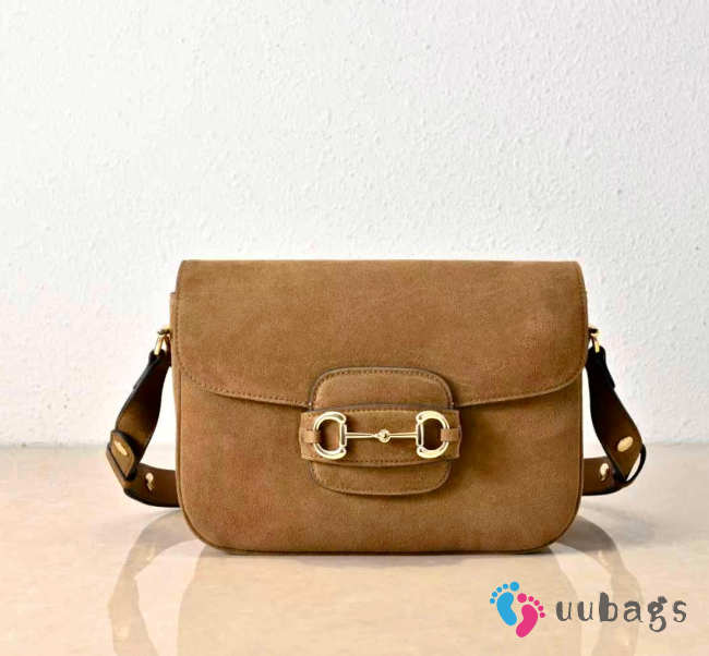 Uubags Gucci Horsebit 1955 Aura small shoulder bag in brown suede leather 26x17.5x10cm - 1