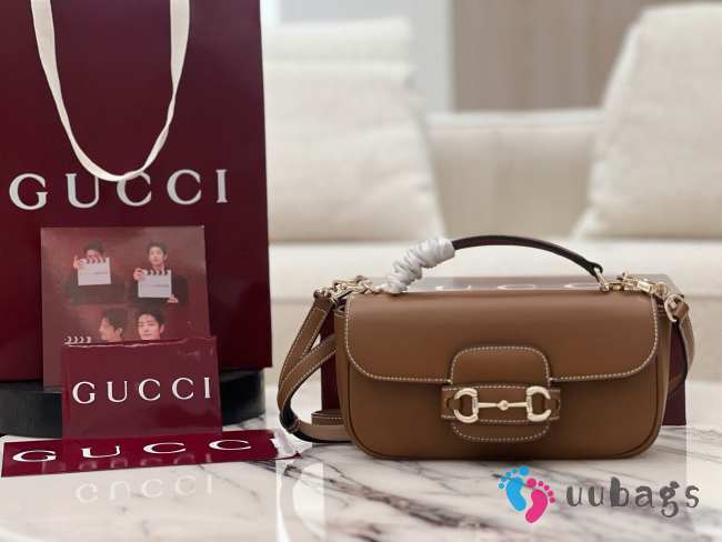 Uubags Gucci Horsebit 1955 Soft Small Top Handle Bag in Brown 22.5x12.5x5.5cm - 1