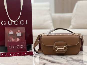 Uubags Gucci Horsebit 1955 Soft Small Top Handle Bag in Brown 22.5x12.5x5.5cm