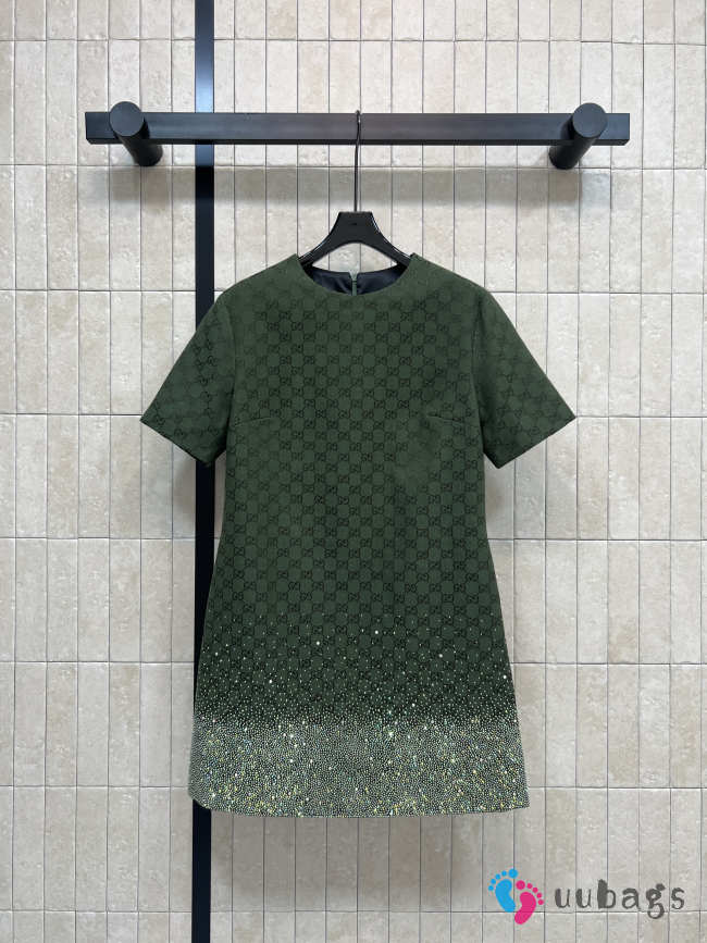 Uubags Gucci Green Embroidered GG Canvas Mini Dress  - 1