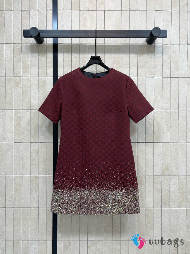 Uubags Gucci Red Embroidered GG Canvas Mini Dress - 1