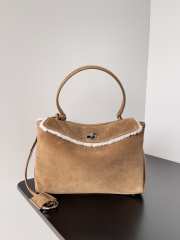 Uubags Balenciaga Rodeo Handbag Small in noce suede calfskin and white fleecel, aged-silver hardware 29x20x10cm - 1