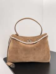 Uubags Balenciaga Rodeo Handbag Medium in noce suede calfskin and white fleecel, aged-silver hardware 35x23.5x11cm - 1