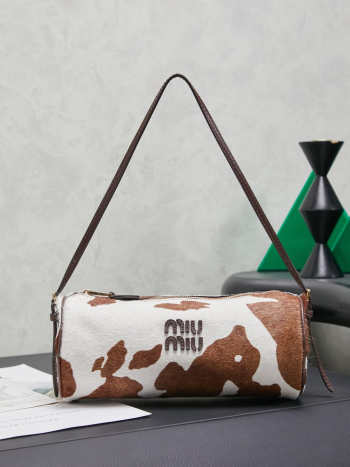 Uubags Miu Miu Printed Leather Bag In White/Burnt Sienna 21.5x9x9cm