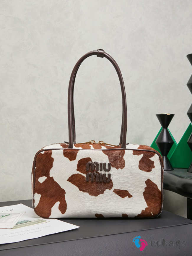 Uubags Miu Miu Printed Leather Beau Bag In White/Burnt Sienna 17x30x8.5cm - 1