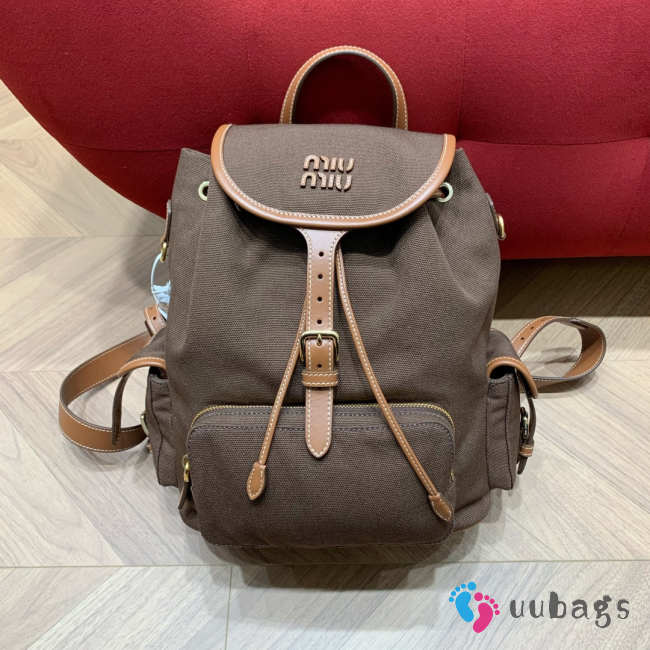 Uubags Miu Miu canvas and leather backpack in cocoa brown/brandy 25x29.5x12.5cm - 1