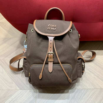 Uubags Miu Miu canvas and leather backpack in cocoa brown/brandy 25x29.5x12.5cm