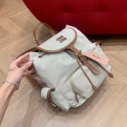 Uubags Miu Miu small canvas and leather backpack beige/brandy 18x22x11.5cm - 6