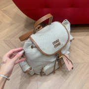 Uubags Miu Miu small canvas and leather backpack beige/brandy 18x22x11.5cm - 4
