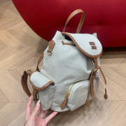 Uubags Miu Miu small canvas and leather backpack beige/brandy 18x22x11.5cm - 2