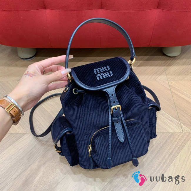 Uubags Miu Miu medium corduroy backpack in navy 18x22x11.5cm - 1