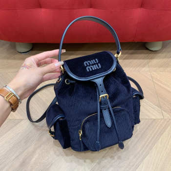 Uubags Miu Miu medium corduroy backpack in navy 18x22x11.5cm