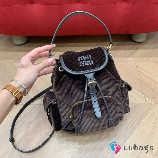Uubags Miu Miu medium corduroy backpack in ebony 18x22x11.5cm - 1