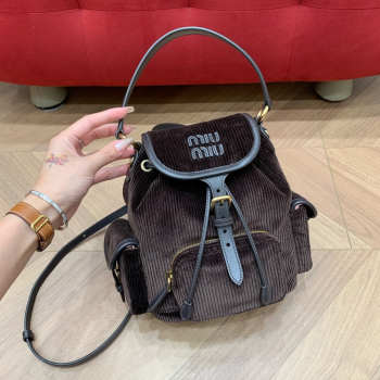 Uubags Miu Miu medium corduroy backpack in ebony 18x22x11.5cm