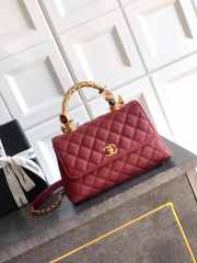 Uubags Chanel small red Coco handle bag in 25K gold hardware with diamond-style details 23cm - 1