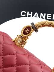 Uubags Chanel small red Coco handle bag in 25K gold hardware with diamond-style details 23cm - 5