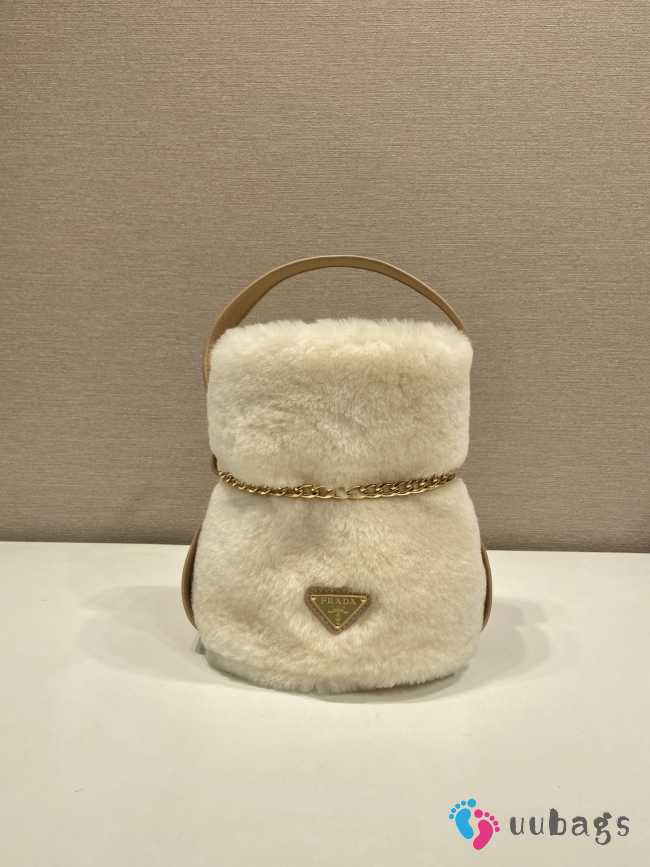 Uubags Prada Triangle Logo Shearling Mini Shoulder Bag 14x21x15cm - 1