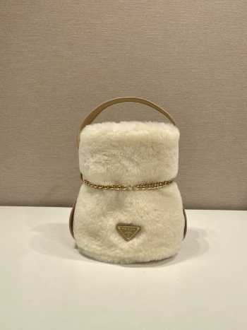 Uubags Prada Triangle Logo Shearling Mini Shoulder Bag 14x21x15cm