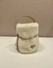 Uubags Prada Triangle Logo Shearling Mini Shoulder Bag 14x21x15cm - 6