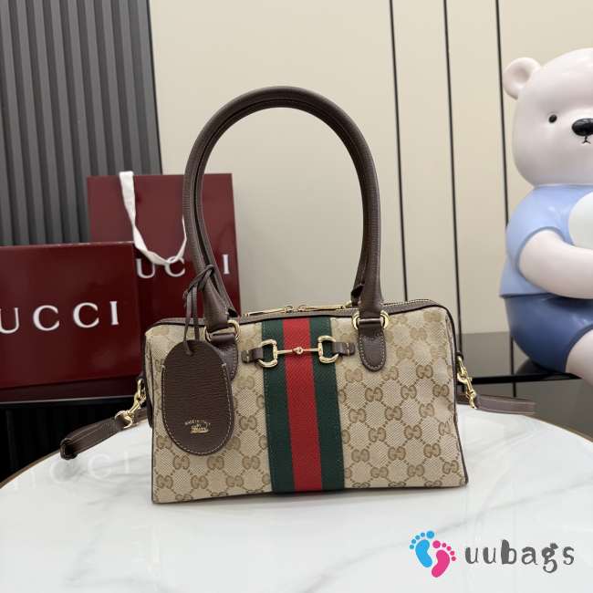 Uubags Gucci Borsetto medium boston bag in sand and dark brown GG canvas 28x15x10cm - 1