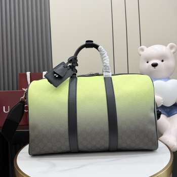 Uubags Gucci Chroma medium duffle bag gradient lime and black GG monogram coated fabric 45x30x24.5cm