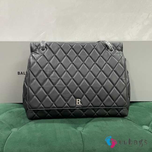 Uubags Balenciaga Crush Large Flap Bag in Black Quilted Calfskin with B Logo 36x10x30cm - 1